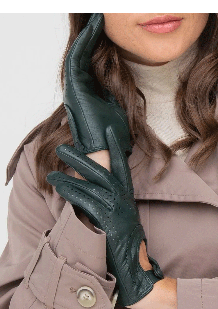 Women’s Leather Gloves in Perforated Lambskin for Driving and Riding