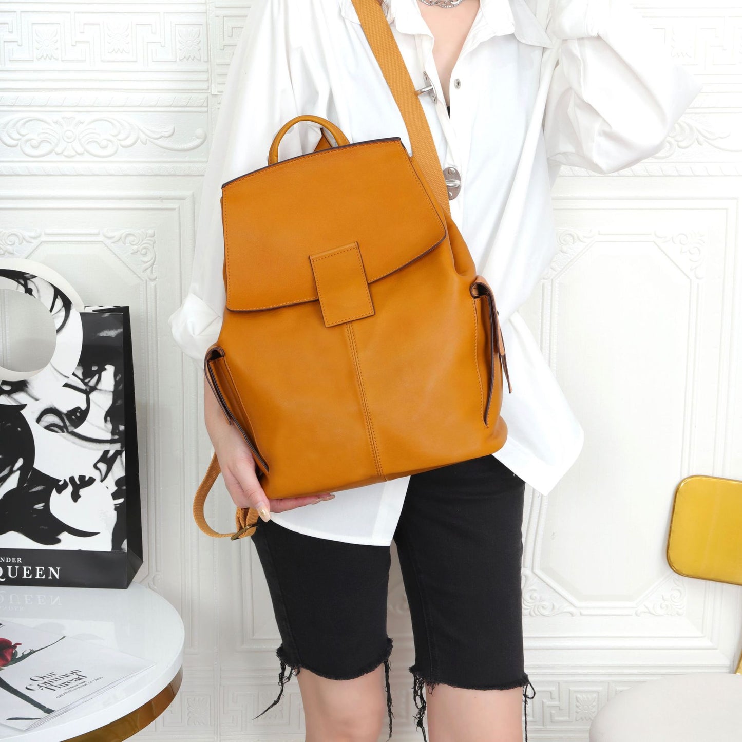 Women Leather Backpack – Large Capacity Cowhide Bag