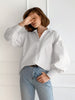 White puff sleeve cotton blouse for women