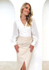 High Waisted Imitation Leather Skirt Ruched Detail