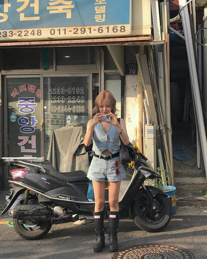 women sleeveless denim cropped vest casual