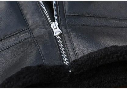 Men Real Sheepskin Shearling Fur Flight Bomber Jacket