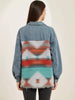 Oversized Tribal Denim Jacket for Women with Woven Back Panel