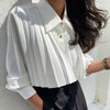 Pleated Design Solid Button Front Shirt