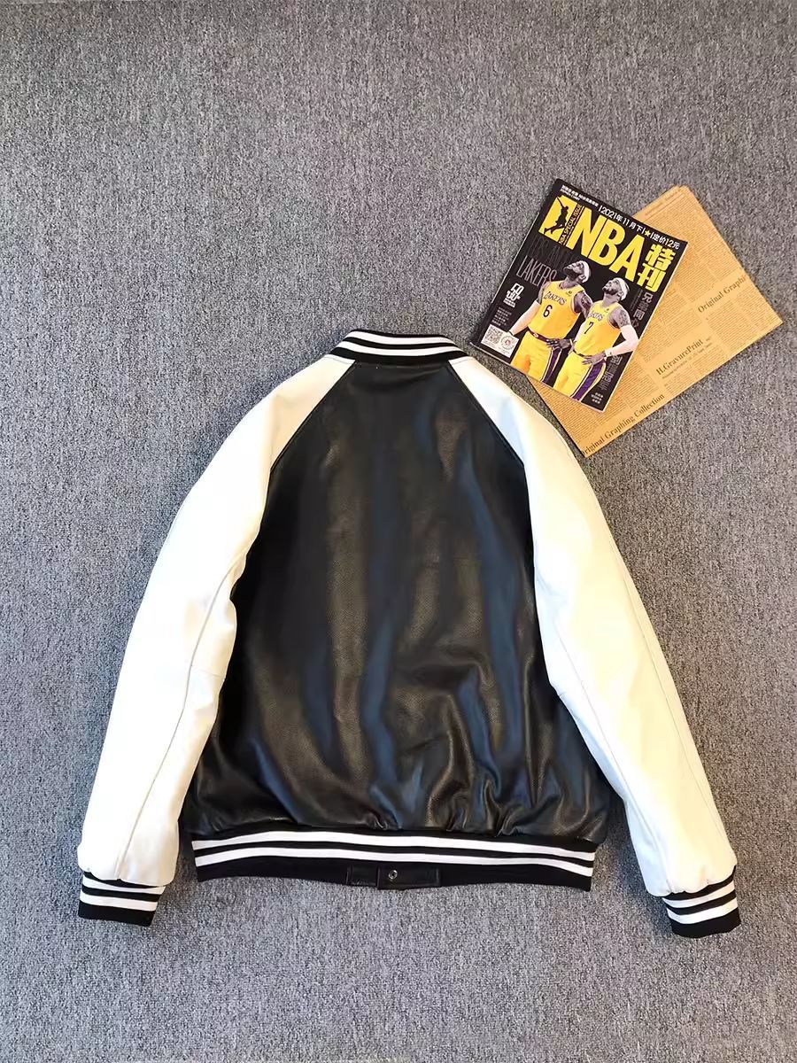 Men Genuine Leather Varsity Jacket Bomber