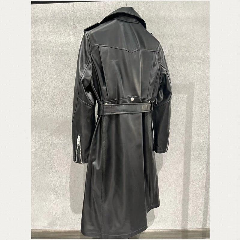 Women’s Genuine Leather Long Trench Jacket