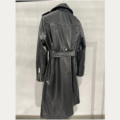 Women’s Genuine Leather Long Trench Jacket
