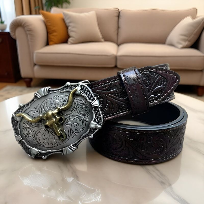 Men’s Western Bullhead Genuine Leather Belt
