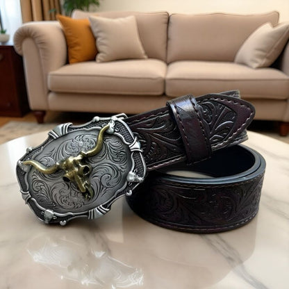 Men’s Western Bullhead Genuine Leather Belt