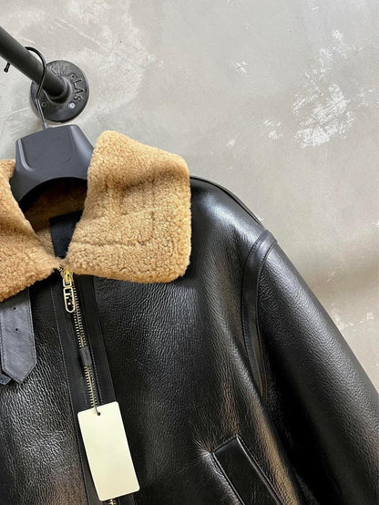 Women Real Shearling Leather Bomber Winter Jacket