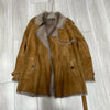 Women Brown Suede Jacket with Sheepskin Collar