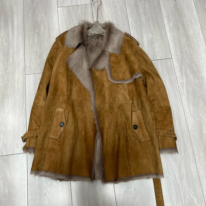 Women Brown Suede Jacket with Sheepskin Collar