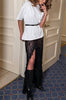Women’s Sheer Lace High Slit Ruffled White Midi Skirt