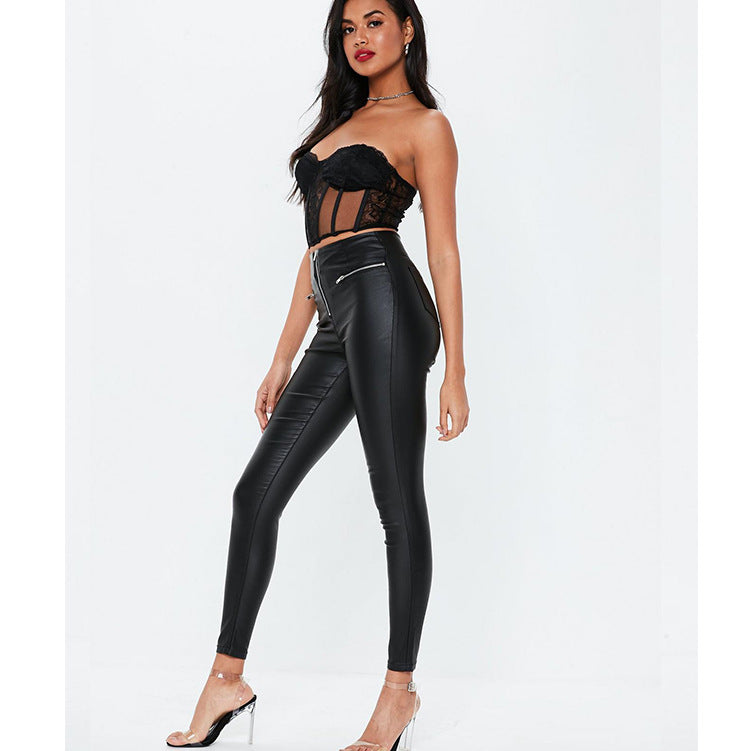 High Waisted Faux Leather Skinny Pants for Women
