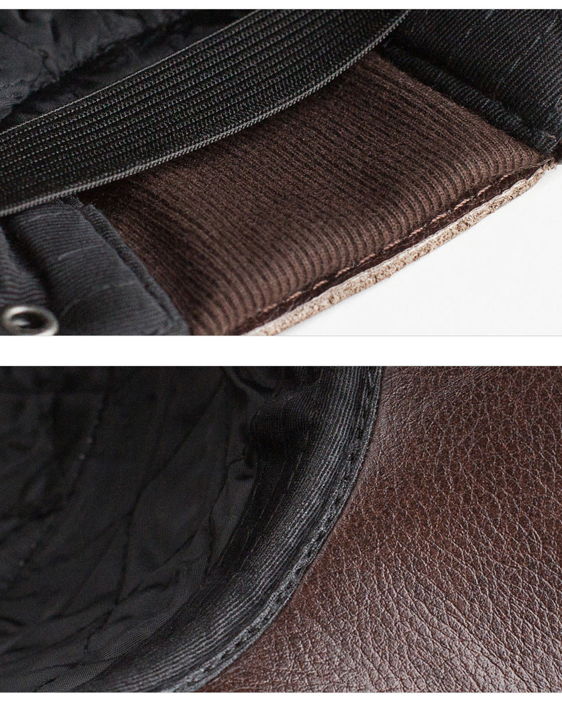 Genuine leather cap for men's with big brim