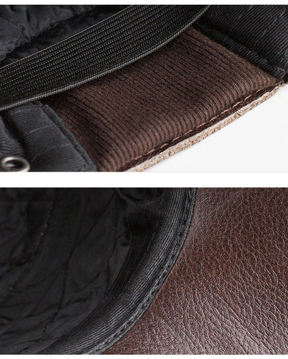 Genuine leather cap for men's with big brim