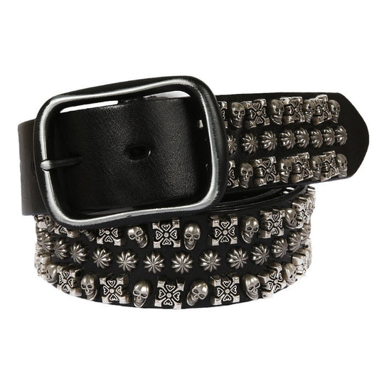 Leather Punk Belt with Skull Rivets Studded