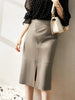Elephant grey sheepskin midi leather skirt