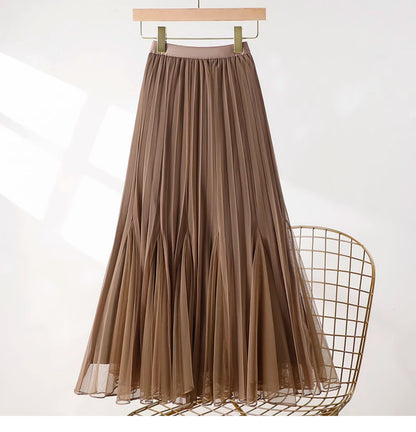 White pleated mesh skirt with elastic waistband