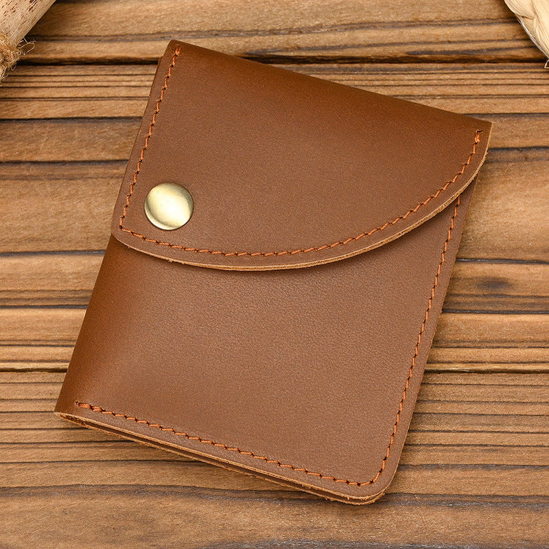 Men’s Leather Card Holder Crazy Horse Cowhide Slim Snap Wallet