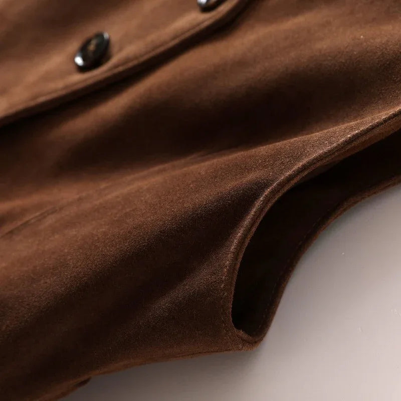 Women Brown Genuine Suede Leather Vest