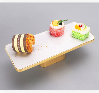 Rectangular Marble Metal Fruit Plate with Gold Base