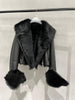 Women’s Genuine Leather Bomber Jacket with Shearling Fur Collar