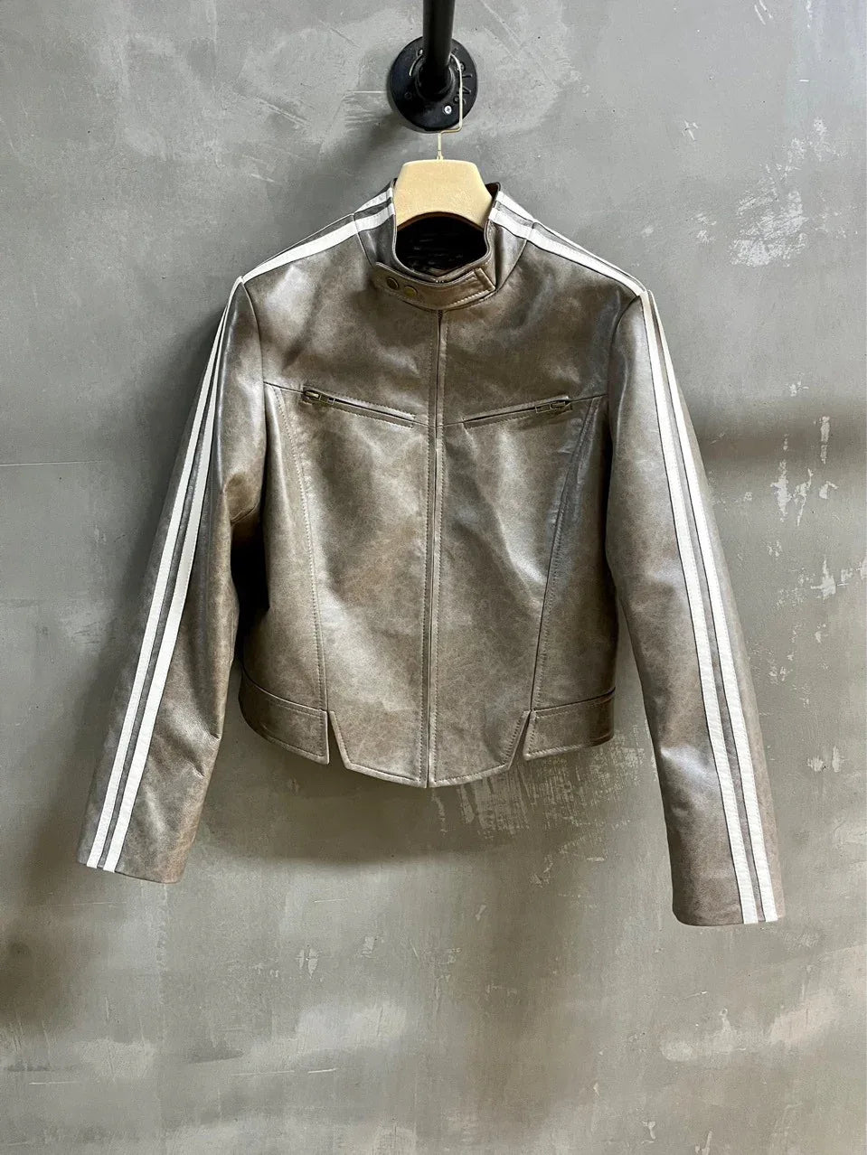 Retro striped women motorcycle jacket