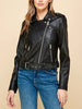 Women’s Grey PU Leather Cropped Motorcycle Jacket With Belt