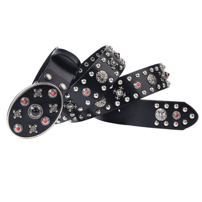 Black Leather Biker Belt with Rivets for Men and Women