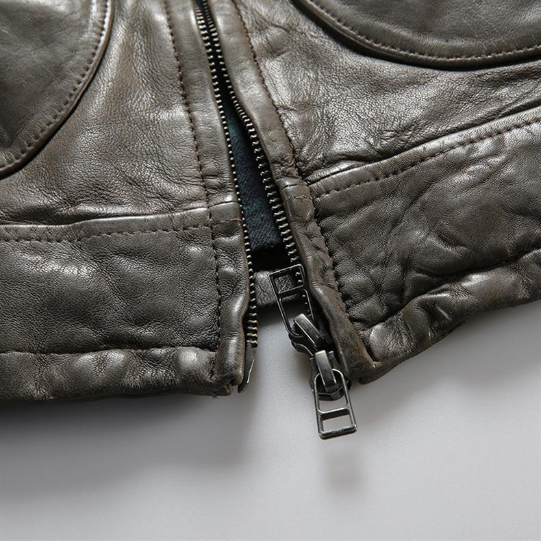 Men Leather Jacket Double Zip Bomber