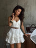 Summer white lace trim belted mini dress