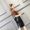 High Waist Black PU Leather Pencil Skirt for Women with Back Slit