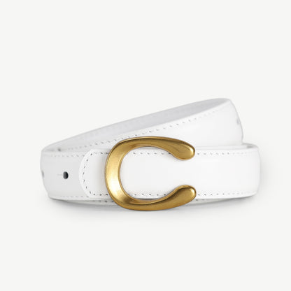 Women’s Black Leather Belt with Slim Gold C Buckle