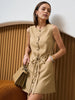 Sleeveless Button Front Summer Mini Dress with Waist Tie