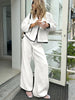 V-neck color block drawstring trouser set