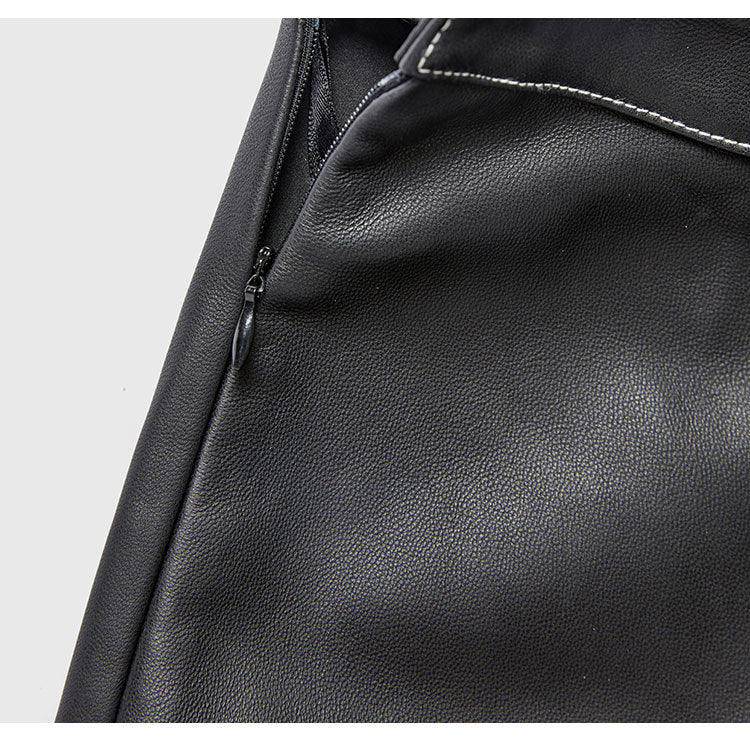Irregular Cut Leather Wide Leg Pants for Women Cropped Straight Fit