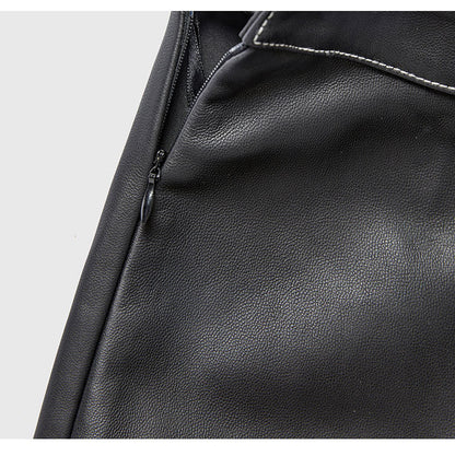 Irregular Cut Leather Wide Leg Pants for Women Cropped Straight Fit