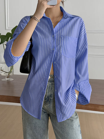 Women Drop Shoulder Button Down Shirt