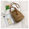Straw Beach Bucket Bag for Women with Leather Strap