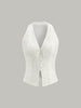 White Lace V-Neck Button Front Sleeveless Vest Top