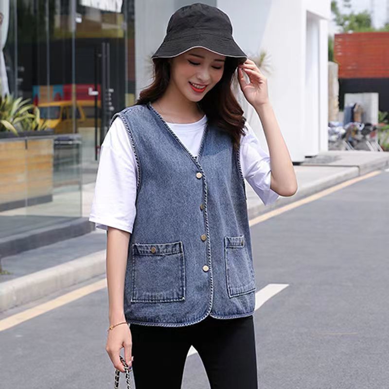 denim sleeveless jean vest