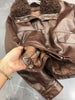 Women waxed leather aviator fur down jacket