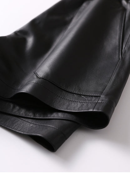 Women’s Genuine Sheepskin Leather High Waist Shorts with Pockets