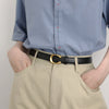Women’s Black Leather Belt with Slim Gold C Buckle