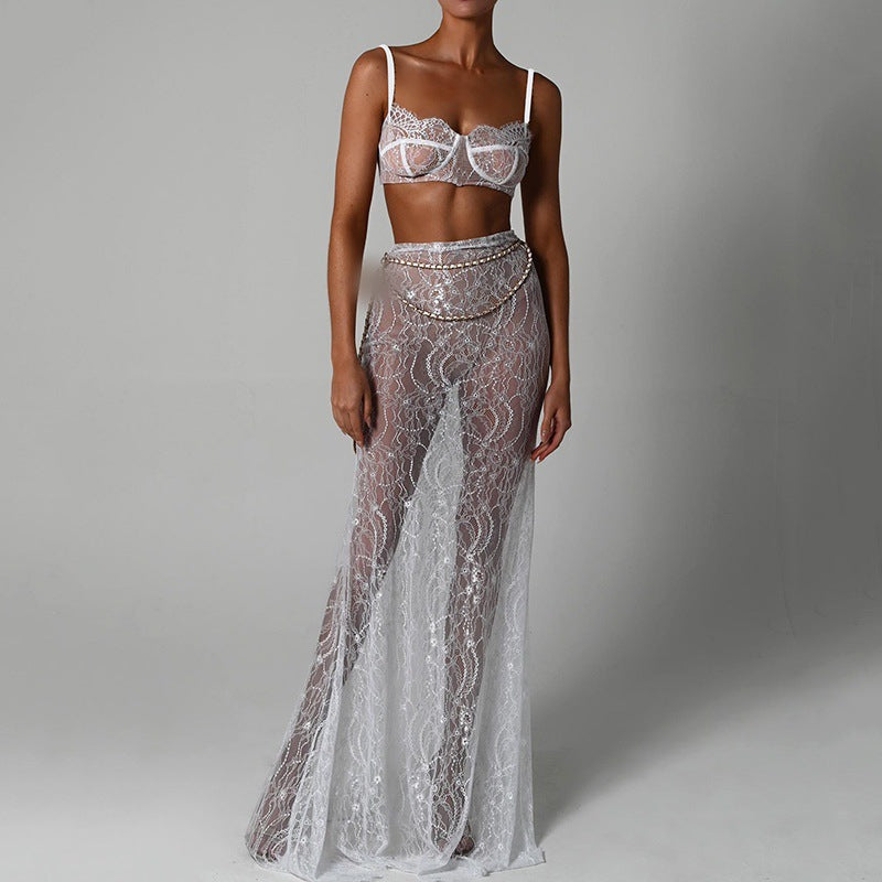 Sheer Lace Two Piece Fishtail Set