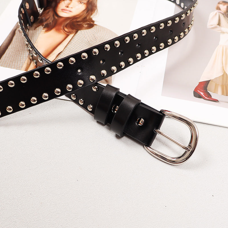 Women black western stud leather belt