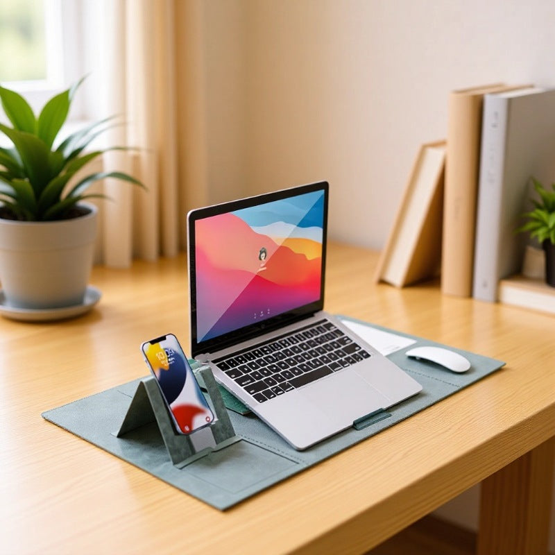 Large leather desk mat with phone stand