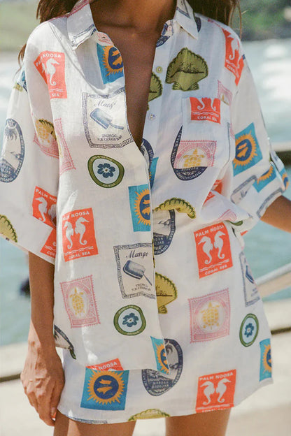 Printed Button Up Shirt and Skirt Set Women’s Summer Beach Outfit