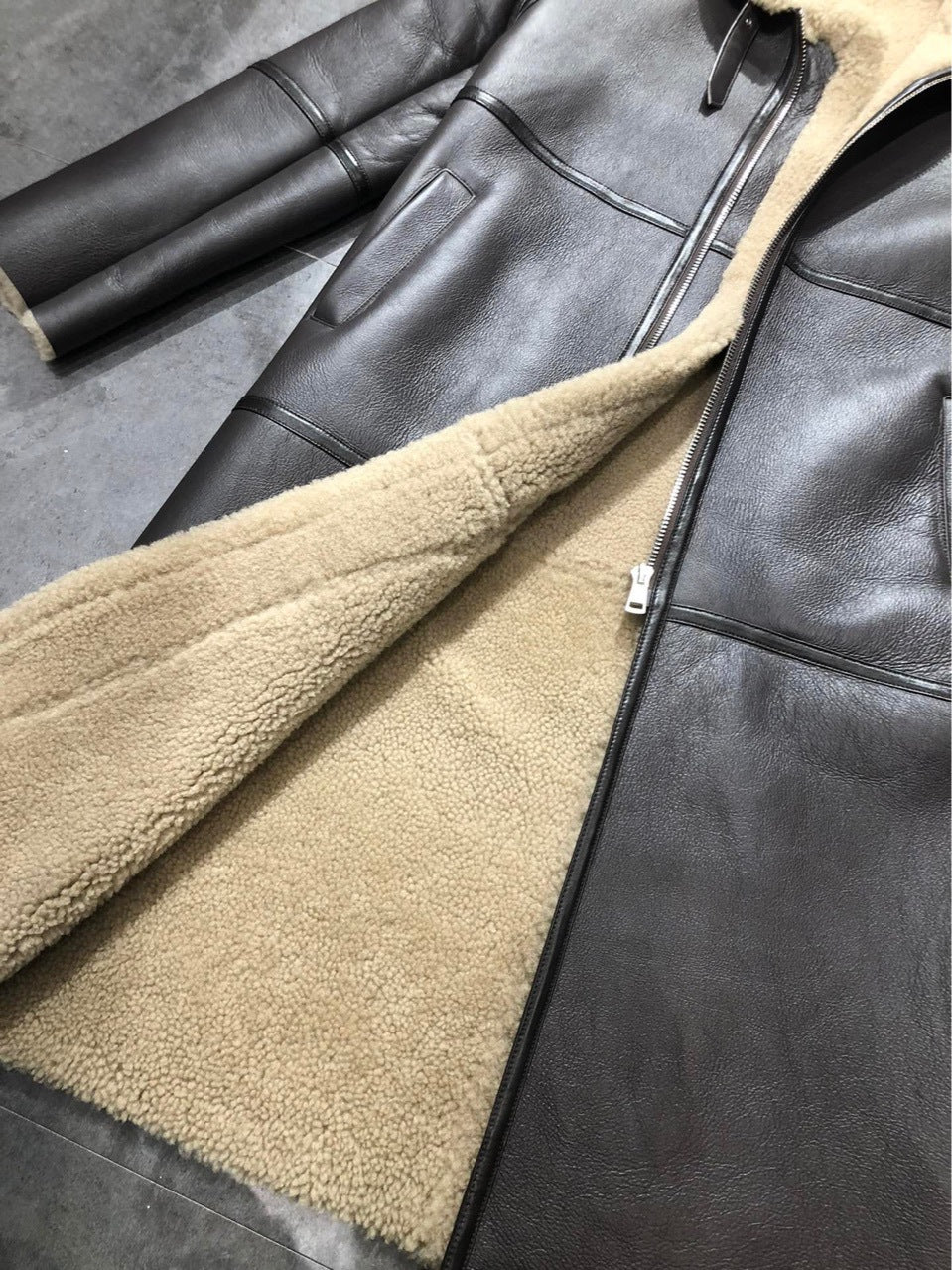 Women’s Oversized Real Fur Leather Trench Coat